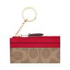 Coach Porta Carte Id Skinny Vecchio Logo a Lettere Tela Rivestita Mini da Donna Tan con Rosso Garofano Tan e rosso garofano