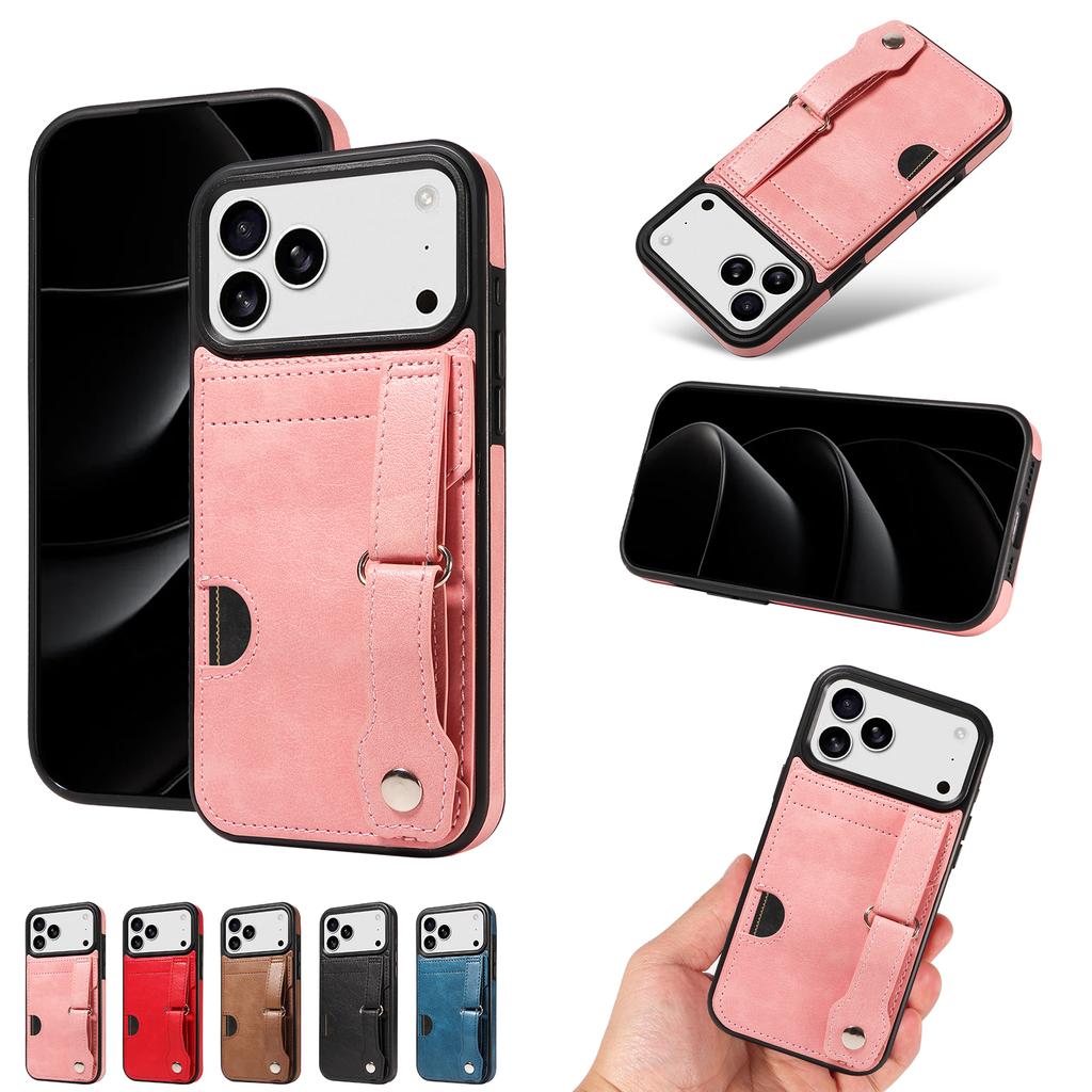 Cards Solt WristBand Wallet Leather Case For iPhone 17 Pro Max 16 Plus 15 14 13 12 11 Shockproof Slim Snap Bracelet Bag Cover