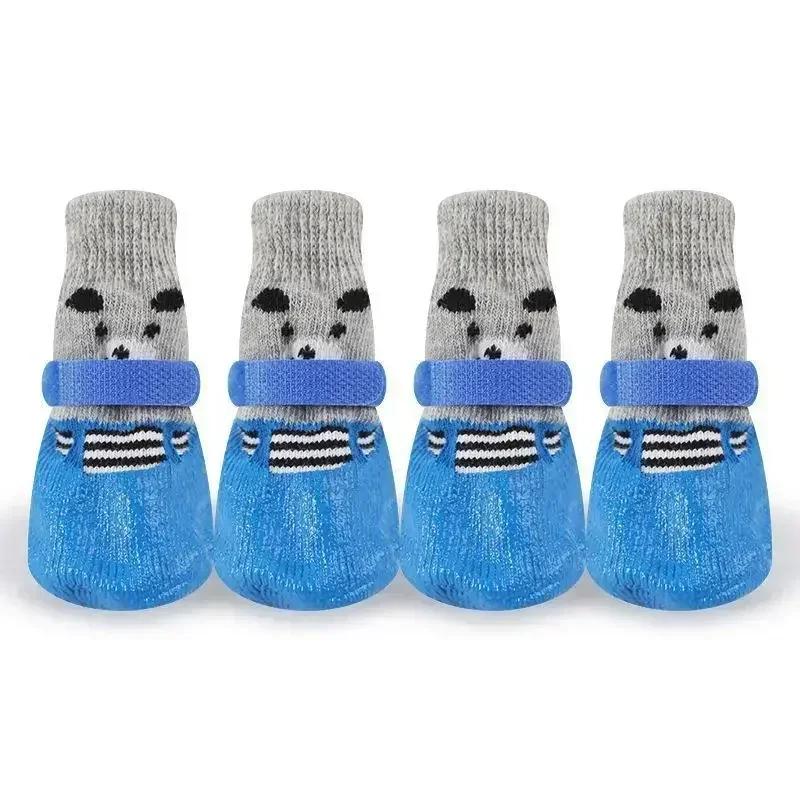 

4Pcs Knit Dog Socks Warm Socks for Cats and Dogs Waterproof Cat Shoes Scratch-proof Foot Covers Anti Scald Feet Put Socks For 1.5-2.5kg Pets синий