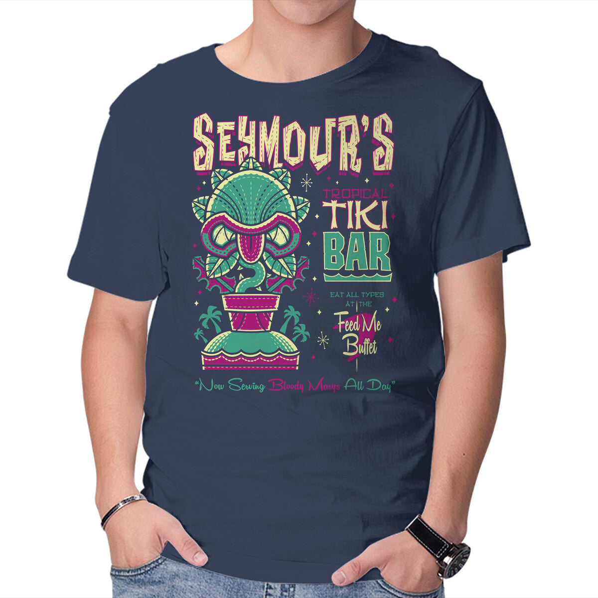Unisex Crew Neck T-Shirt Seymour s Tropical Tiki Bar Graphic Short Sleeve Casual Tee XS