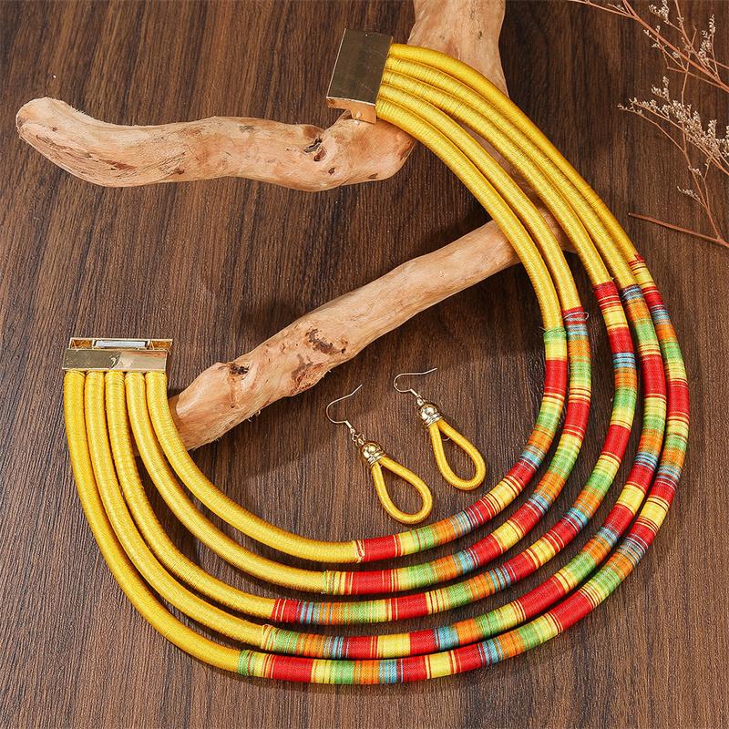 African Jewelry Set for Women Necklace Earrings Multi-layer Woven Choker Bridal Wedding Accessories