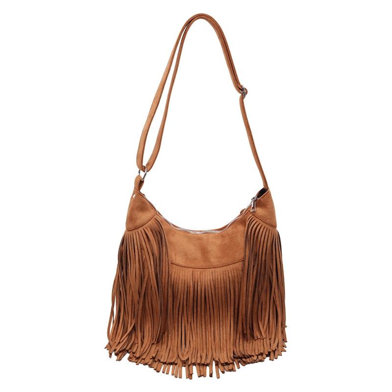Borsa a Spalla Grande con Frange in Ecopelle per Donna Stile Streetwear Moda