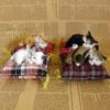 Simulation Cat Model with Cushion Base Faux Fur 3D Look Cute Animal Craft Ornament Miniature Fake Kitten Statue Figurine Car Ornament Home Decoration