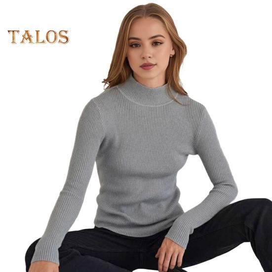 Women Knitting Bottoming Shirt Half High Collar Long Sleeve Solid Color Slim Fit Bottoming Tops Ribbed Warm Knitwear