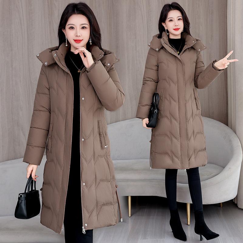 Giacca imbottita invernale da mamma media e lunga lunghezza al ginocchio giacca imbottita in piuma addensata moda invernale da donna di mezza età giacca imbottita calda