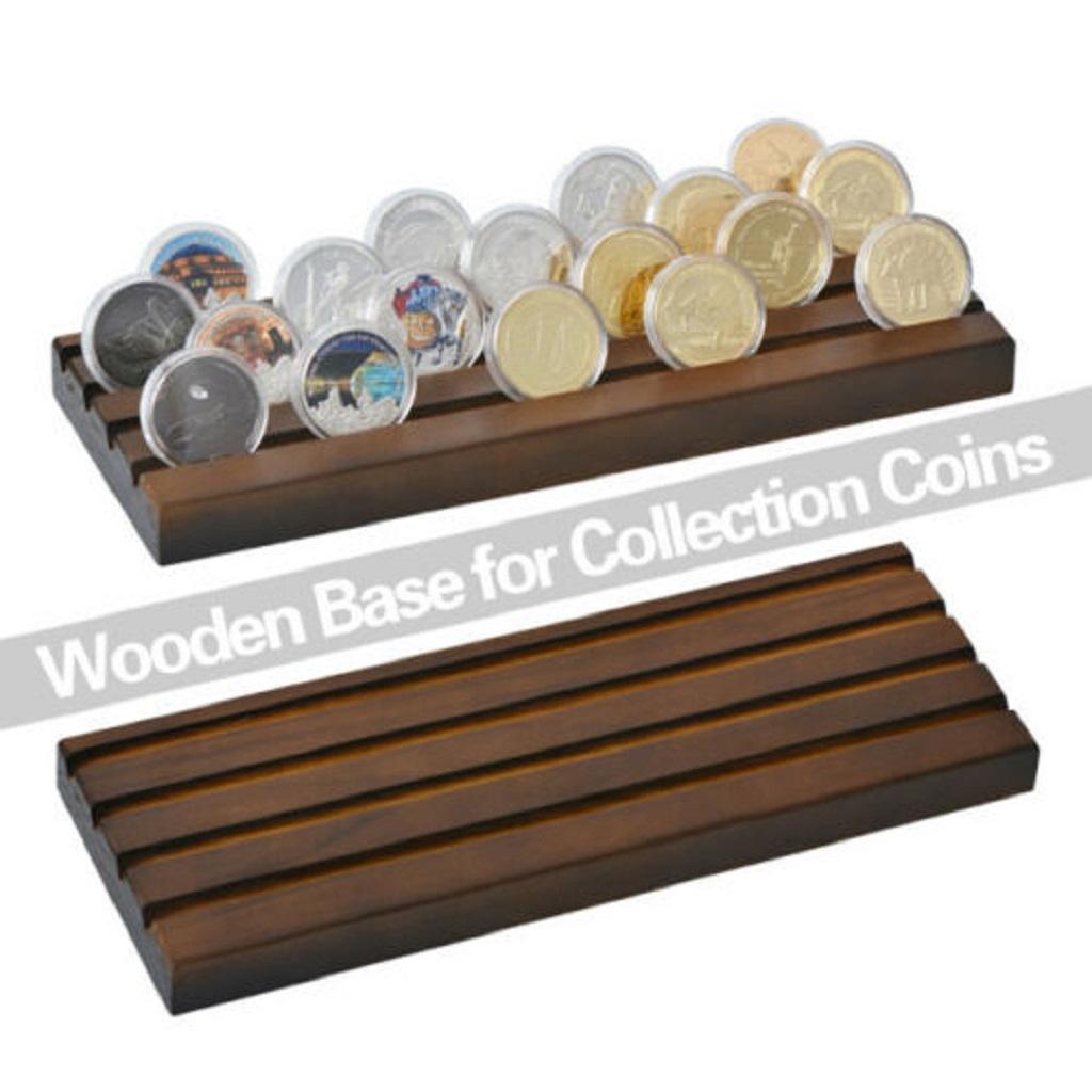 Supporto Display per Monete Challenge a 4 File (Finitura Noce) Custodia Collezionista Monete