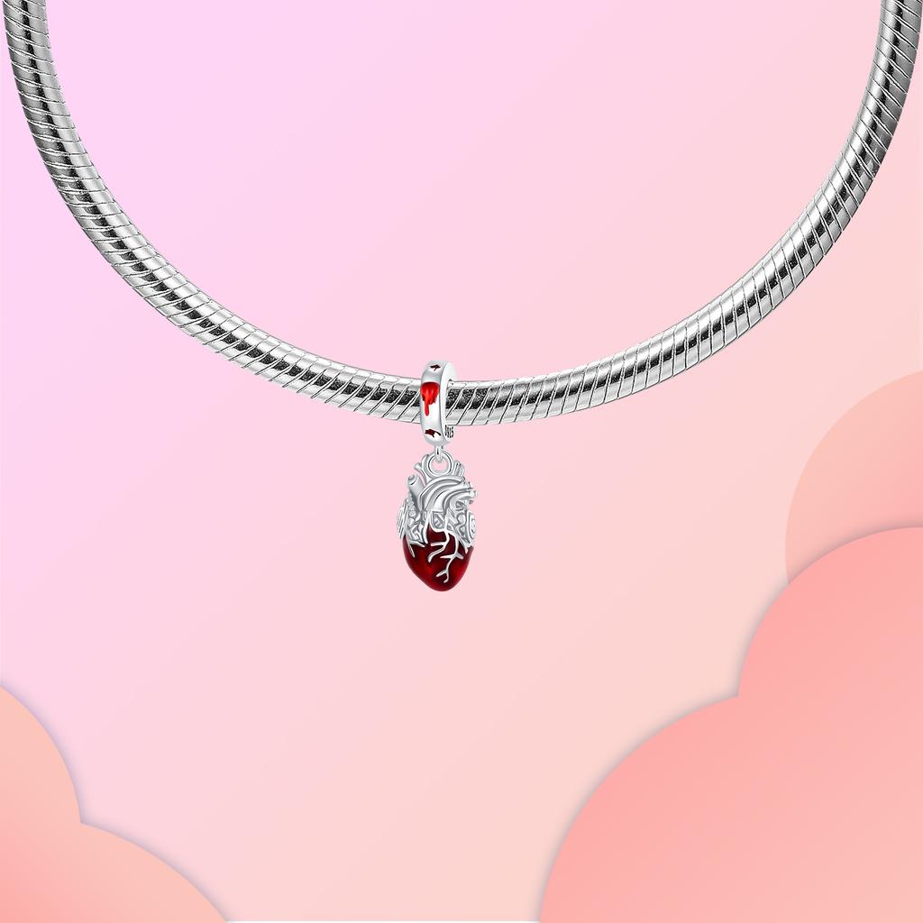 Heart & Organ Charm Copper Red Rose Skull Dangle Pendant Dark Aesthetic Fit Bangle Bracelet Necklace Diy Jewelry