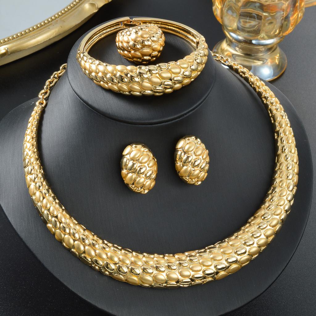 Dubai Exaggerated Jewelry Set Moon Color Matching Polka Dot Necklace Bracelet Ring Earrings Set Dinner Accessories