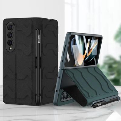 Stylus S Pen Slot Leder Flip Cover für Samsung Galaxy Z Fold 5 5g Hülle mit Frontglashülle 360 Rundumschutz (Kein S Pen )