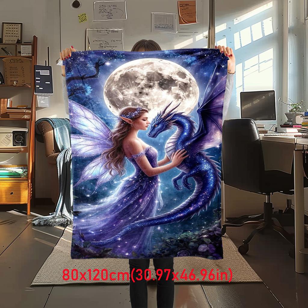 Fairy Dragon Moonlit Night Throw Soft Comfortable All Seasons Blanket Perfect Gift Couch Office Nap Outdoor Travel Blanket