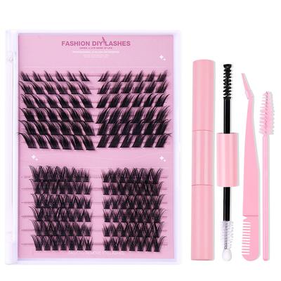 Set mit dicken, natürlichen, segmentierten falschen Wimpern, große Kapazität, gewellte, schräge, fliegende Einzelbüschel-Wimpern