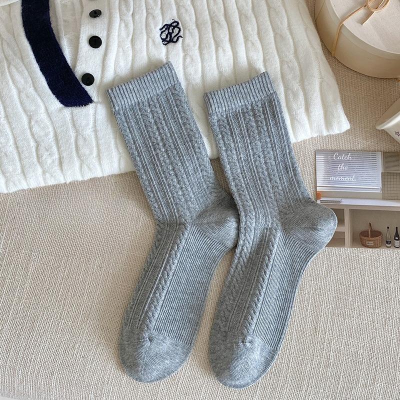 

Осенне-зимние носки для женщин: Носки до середины икры из чистого хлопка, слегка прессованные, с льняными узорами для тепла. Свайные носки 1 pair серый