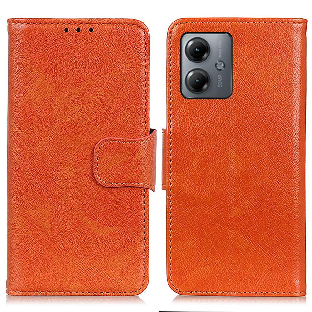 

For Motorola Moto G14 4G Drop Protection Stand Wallet Phone Cover Nappa Texture Split Leather Phone Case Orange