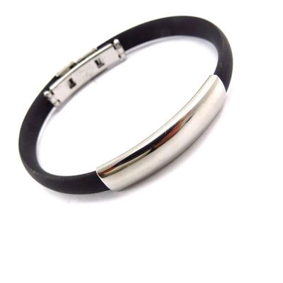 [J6844] - Men's Bracelet 'Zeus' Steel / Silicone (engravable)