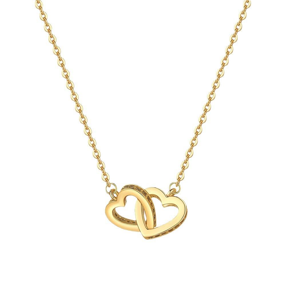 Fashion Light Luxury Micro-Set Heart Double Loop Titanium Steel Pendant Necklace Fresh Collarbone Chain
