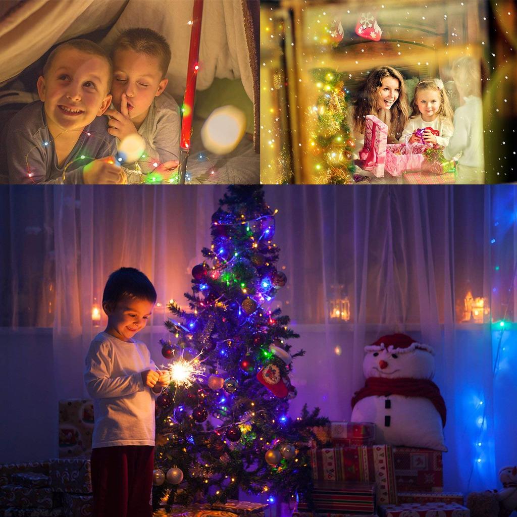 [Set of 2] Solar-Powered Christmas Tree Lights, 100 Bulbs, 10m, 8 Light Patterns, Flashing LED Jewelry Lights, Rainbow Garland Lights, Waterproof for