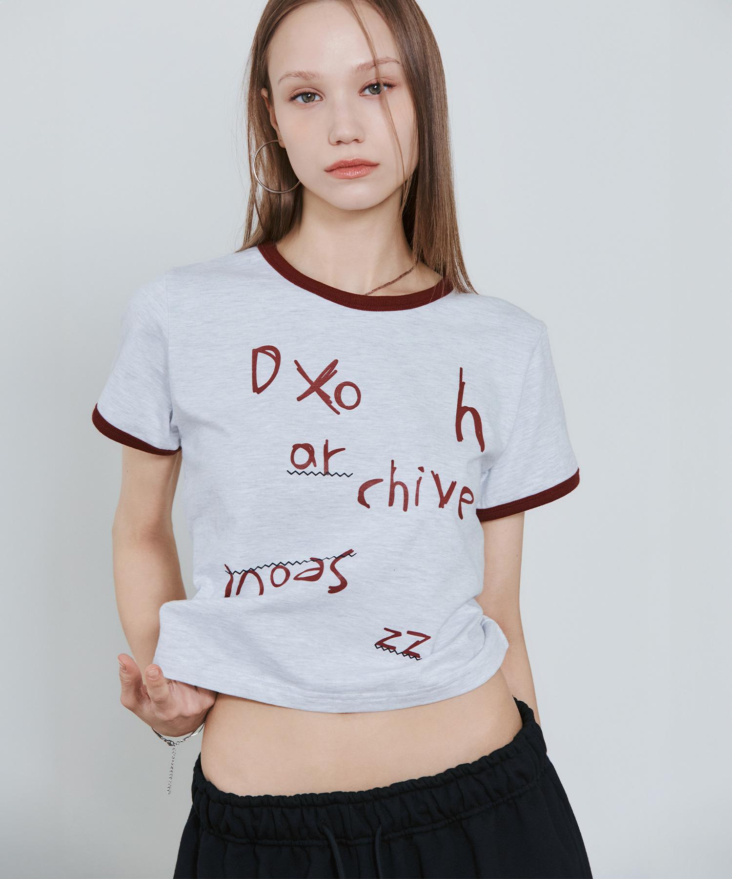 D So H Kitsch Semi-Crop Ringer T-Shirt White Melange/Wine