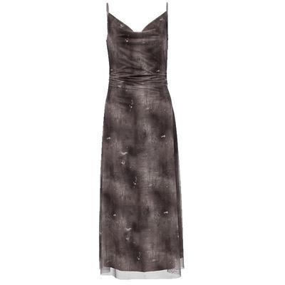 2025 Summer Ink Splatter Print Cowl Neck Long Dress