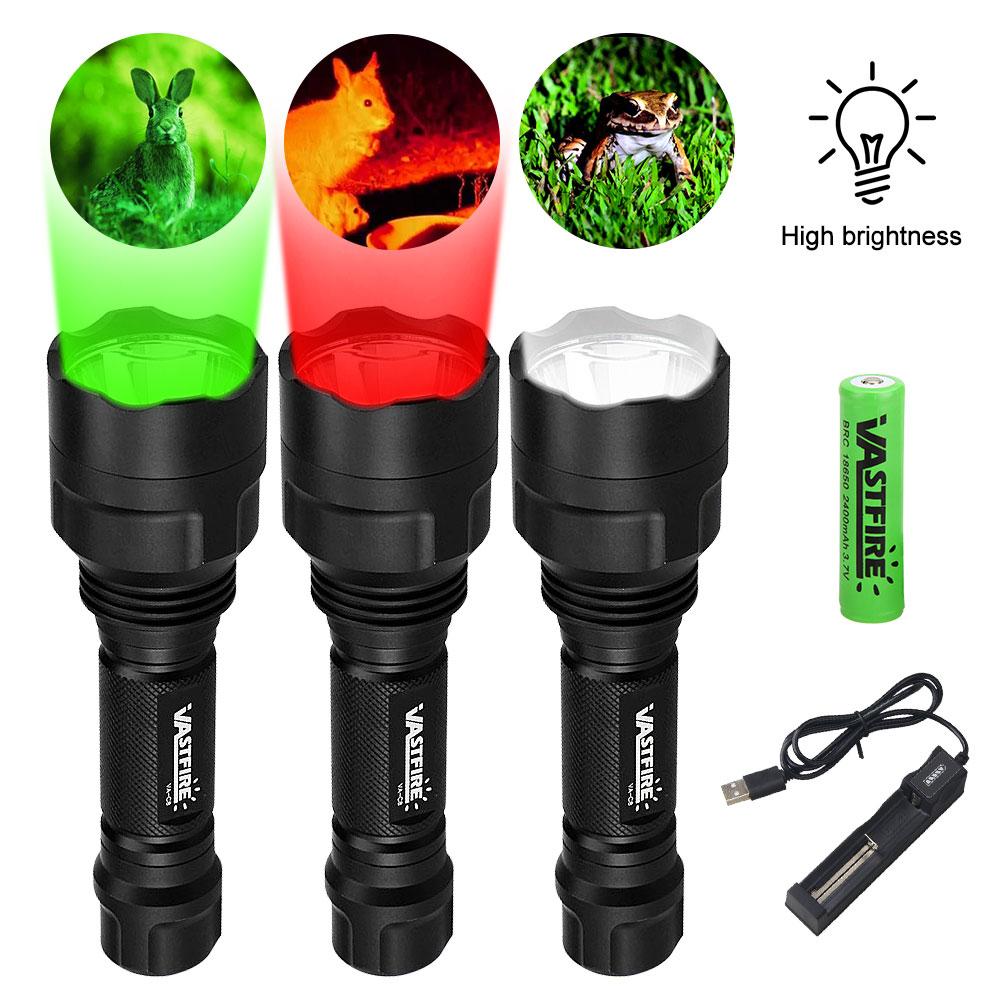 C8 LED Flashlight Outdoor White/Green/Red Light Torch Using 18650 Handheld Manual Torch For Tactical Hunting Waterproof Lantern