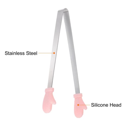 uxcell Mini Food Tongs, 5.5" Globe Shape, Stainless Steel with Silicone Tips, Small Cooking Tongs, Kitchen Food Tongs, Serving Tongs for Cooking, Gril