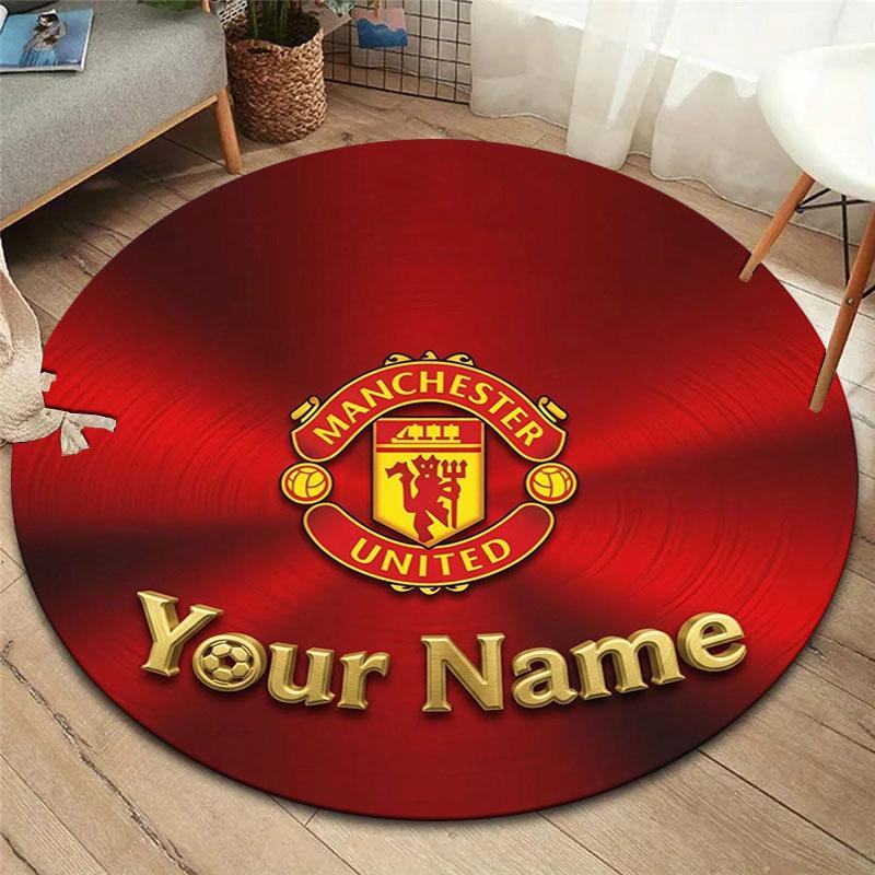 Manchester United F Custom Name Round Area Rug,Carpet Rug for Living Room Bedroom Sofa Playroom Decor,Non-slip Floor Mat
