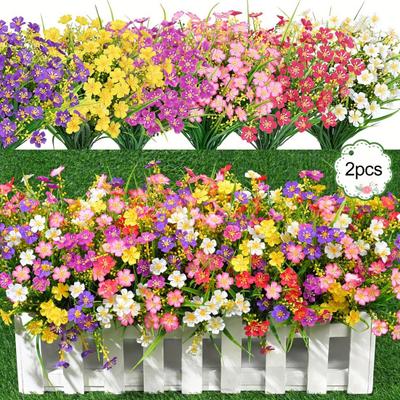 2 Pcs Artificial Flowers Bundle UV-Resistant Faux Plants Non-fading Fake Flowers for Home Vase Basket Window Box Outdoor Decoration