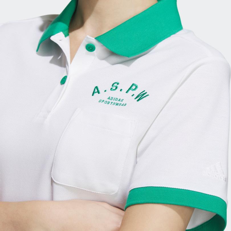 Adidas Verbiage Print Dual Button Ribbed Short Sleeve Polo Shirt Women Tops White IP3941