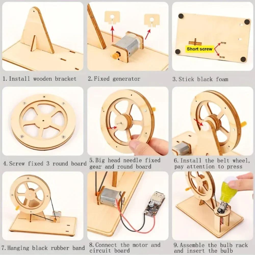 Mini DIY Hand Crank Generator Kit STEM Science Toy for Kids Educational Learning Project with Light Bulb Experiment