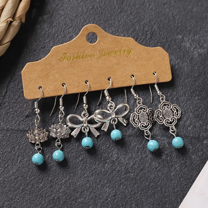 Earrings Set, Retro Handmade Tibetan Silver Earrings, Simple and Versatile Fringed Women's Ear Jewelry.