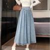 Dames Herfst Hoge Elastische Taille Lange Denim Rok Koreaanse Stijl Vetersluiting Elegante Jeans Rokken