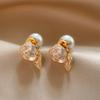Elegant Temperament Camellia Pearl Zircon Stud Earrings Women's Design Sense Versatile Earrings New Popular Ear Jewelry