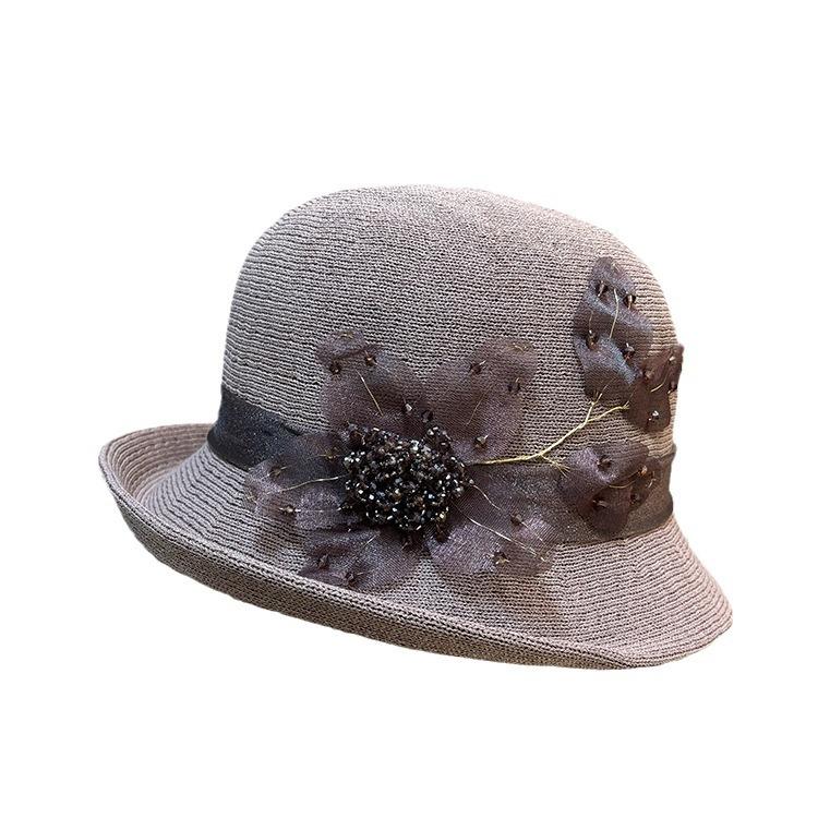 Elegant Curled Bowler Hat Women'S Spring And Summer Shopping Versatile Knitted Bucket Hat British Retro Sunshade Basin Hat