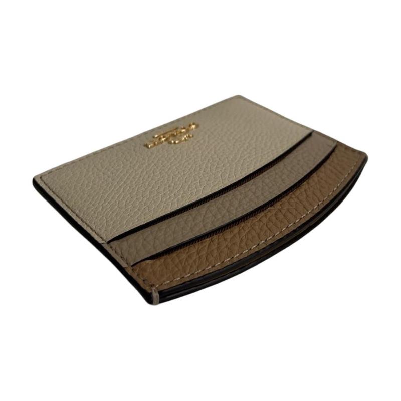 Coach Card Case Old Letter Buoy Polished Pebbled Leather Card Case Women's Gold and Ivory Gold and Ivory