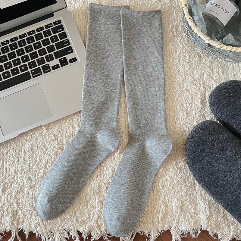 Pressure Calf Socks for Slimming and Sweetening in Autumn and Winter, Solid Color Versatile Socks, Women's Pure Cotton Knee-length Socks