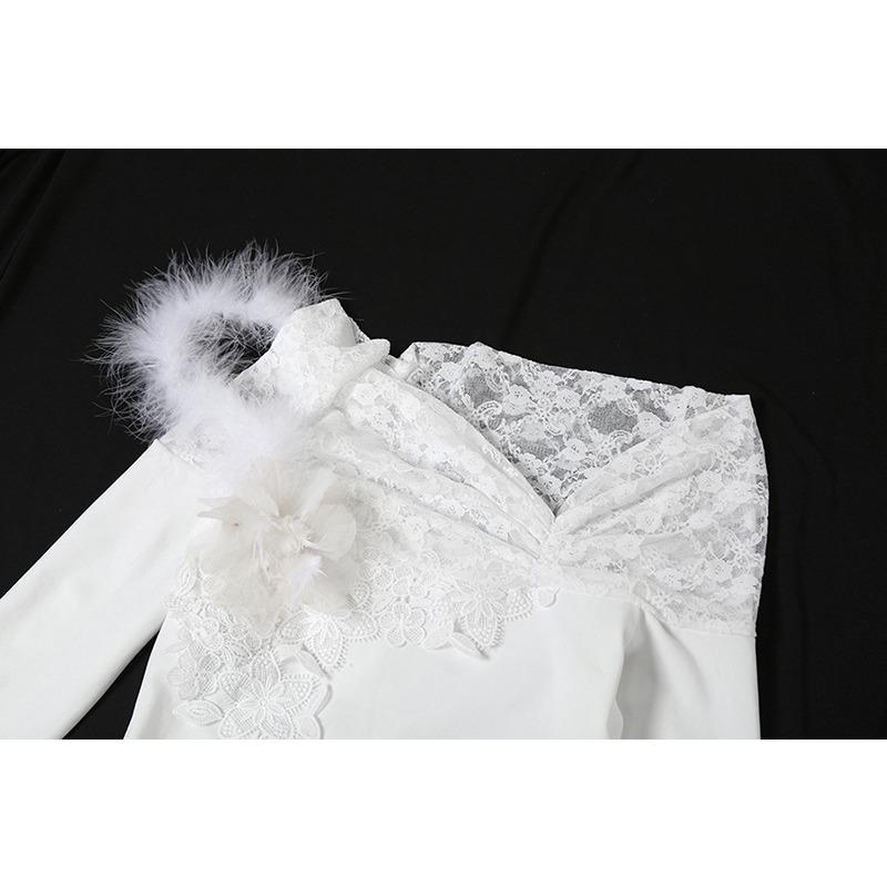 Autumn and Winter Women's Solid Color Slim-fit High-waisted Fashion One-line Collar Long-sleeved Dress