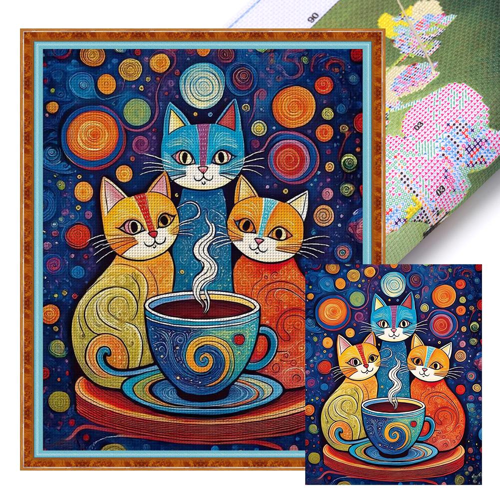 Vollständige Stickerei Öko-Baumwollfaden 11CT gedruckt Katze Kreuzstich Kit Kunst