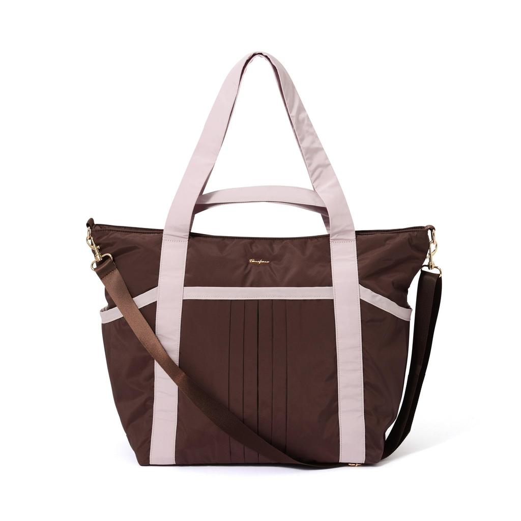 Francfranc Modern Palette Travel Bag, Brown and Pink, Carry-on Tote Bag, 3-Way Shoulder Bag with Drink Holder