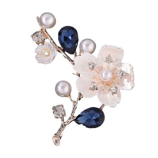 Mother Day Brooch with Strong Pin Design Imitation Pearl Cubic Zirconia Inlay Flower Shape Sweater Badge