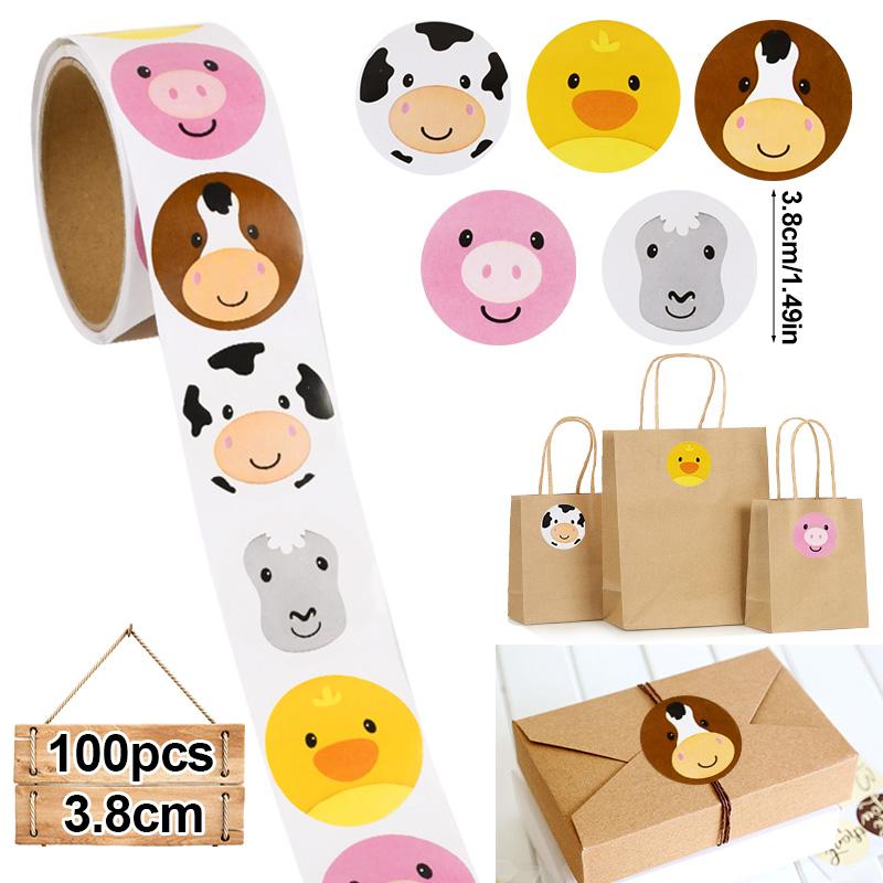 100/500Pcs Cartoon Animals Sticker Kids Farm Theme Birthday Party Decoration Supplies DIY Gift Box Sealing Label Reward Stickers