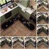 Ethnic Style Plaid Waterproof Rug Diatom Ooze Mat Retro Print Kitchen Floor Mat L Shaped Non Slip Floor Cushion Foot Mat