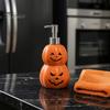Décor de Salle de Bain Effrayant Distributeur de Savon Citrouille d'Halloween, Flacon Rechargeable pour Lotion Liquide Main, Rangement Festif sur le Comptoir Vinyle Durable à Presser