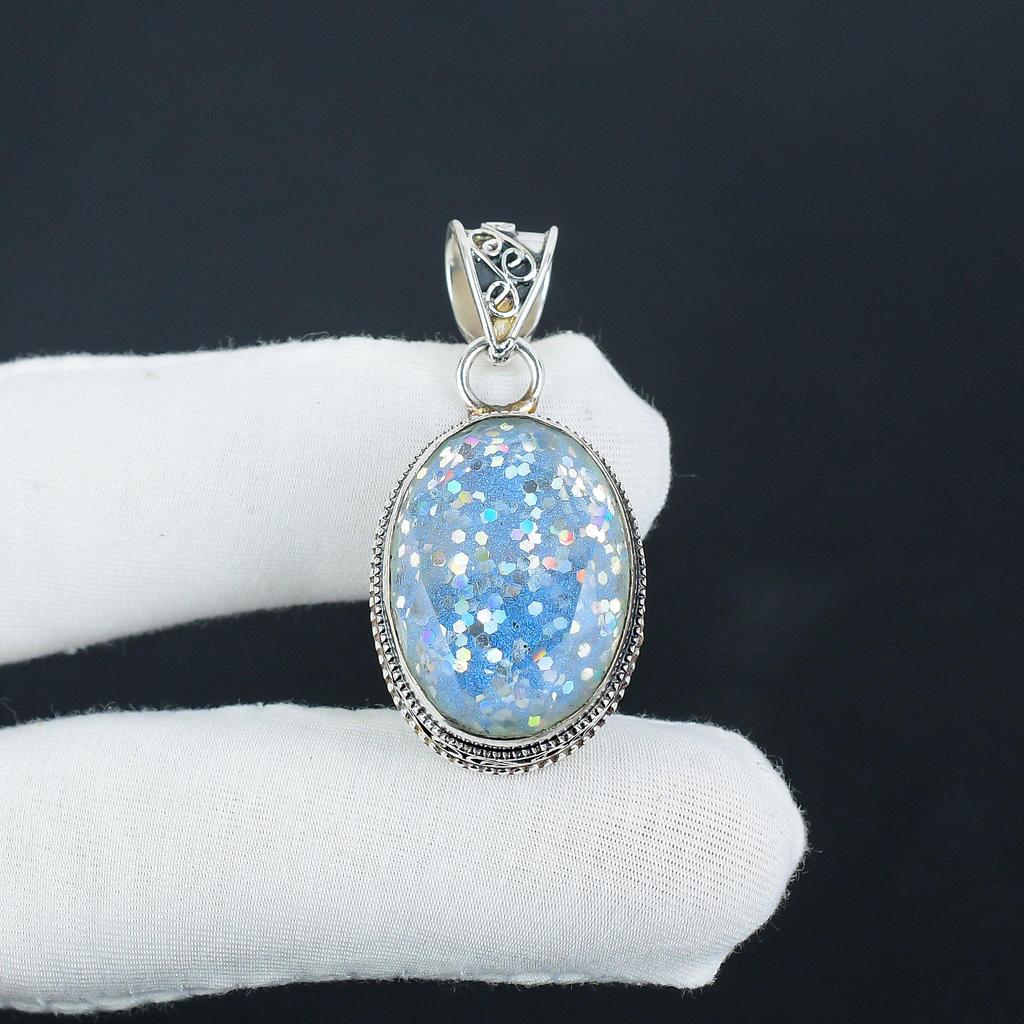 Blue Triplet Opal Gemstone Silver Pendant In 925 Sterling Silver - Handmade Oval Design, Everyday Wear Jewelry Mother Day Gifts