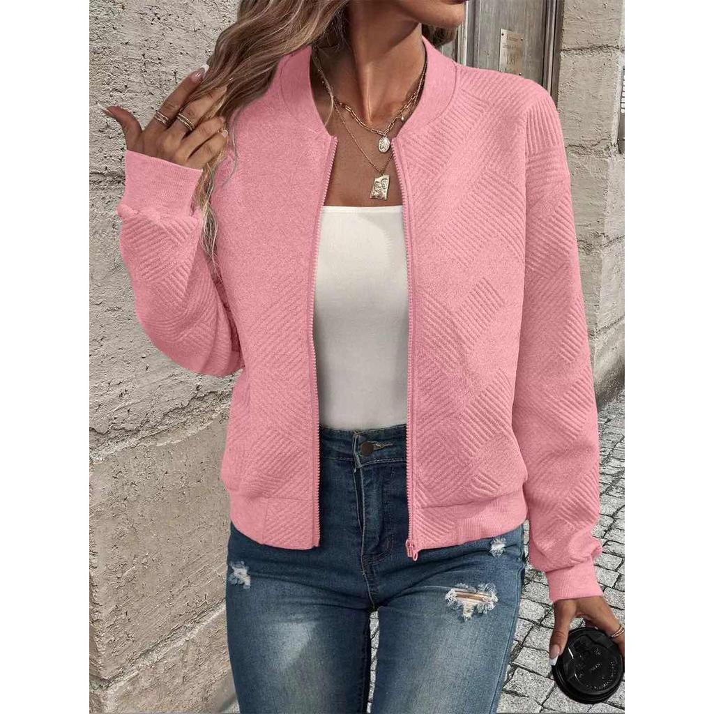 Women's Autumn and Winter New Solid Color Simple and Exquisite Zipper Jacket Baseball Collar Casual Jacket 5XL