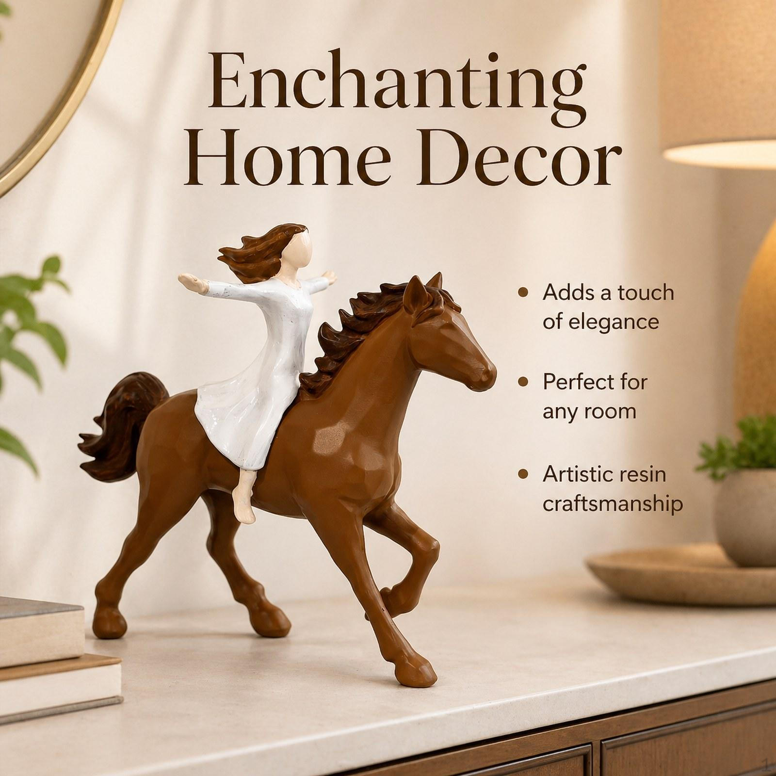 

Figurines Hand Painted Resin Sculpture Horse Figurine for Bookshelf Brown Hair