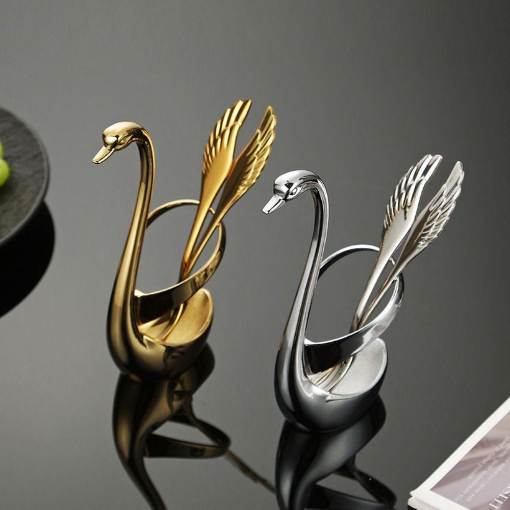 Elegant Swan Cutlery Set with  Forks Spoons Dessert Forks Spoons Cutlery Holder Racks  Restaurant