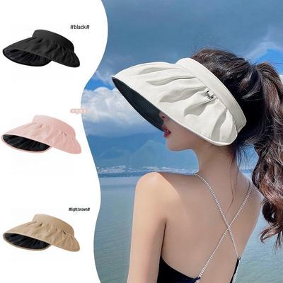 Women's UV Protection Wide Brim Sun Hat - Foldable, Open Top, Face Shield, Black Glue Shell