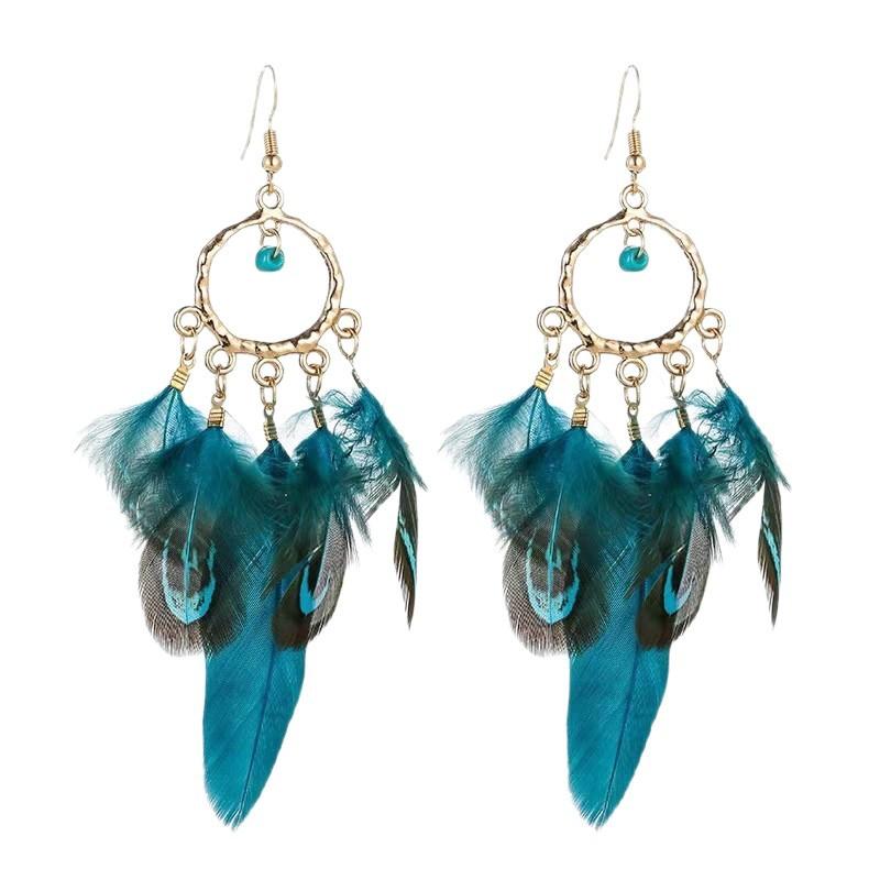 Feather Earrings Travel Vacation Accessories Retro Ethnic Style Fringed Long Earrings Women