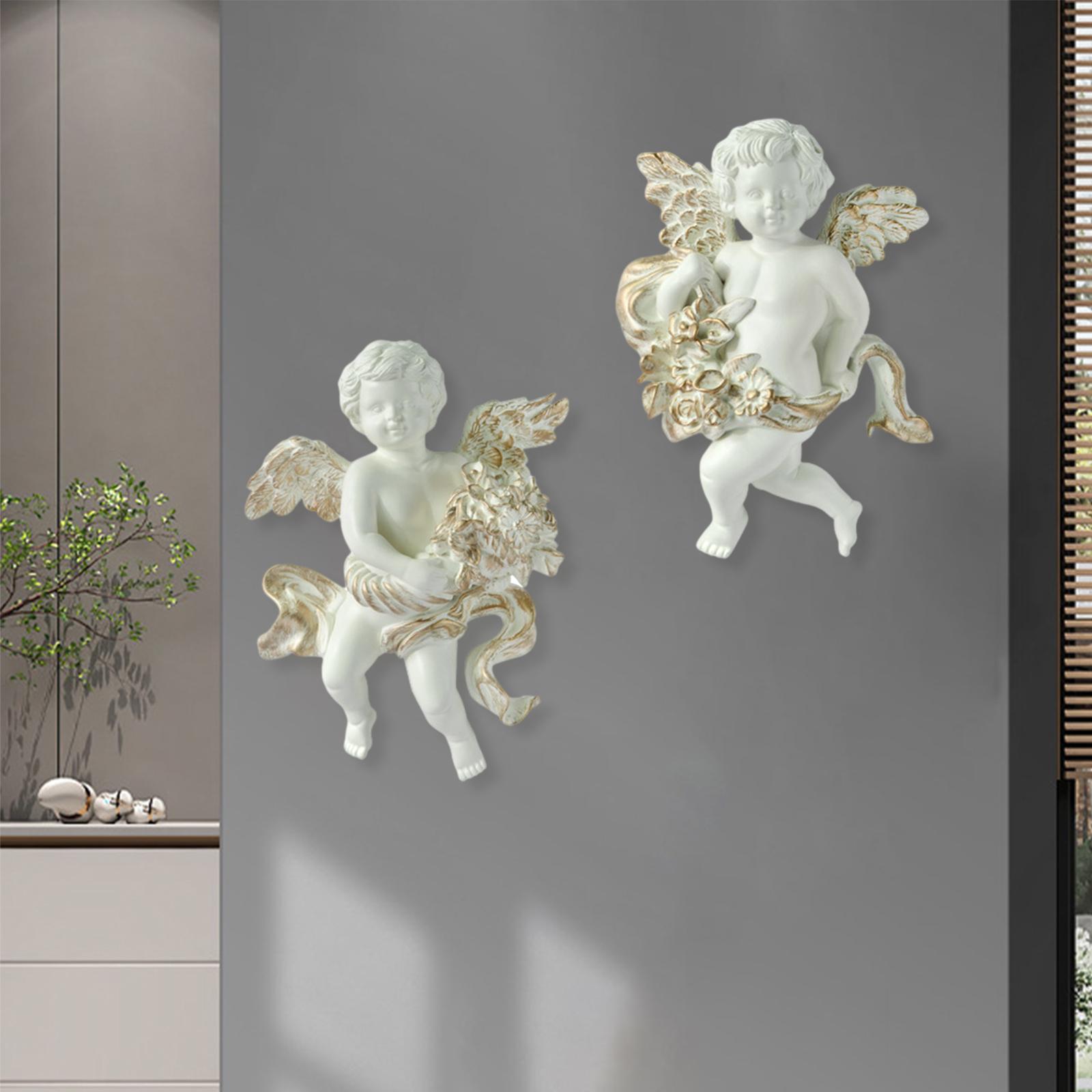 2 Angel Statue Figurines Wall Sculpture Cherub Ornaments Hanging Baby Hand  for Entrance Office Dining Room Decor Bedroom