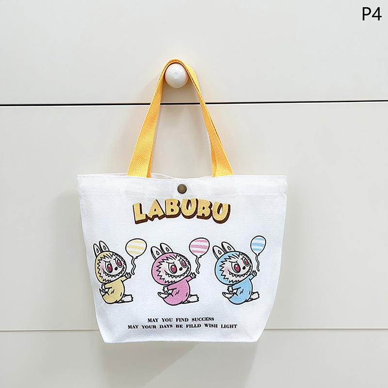 Labubu Canvas Bag Cotton Cute Cartoon Funny Shopping Tote Pouch Commuter Student Travel Simple Versatile  Women Bags Gift