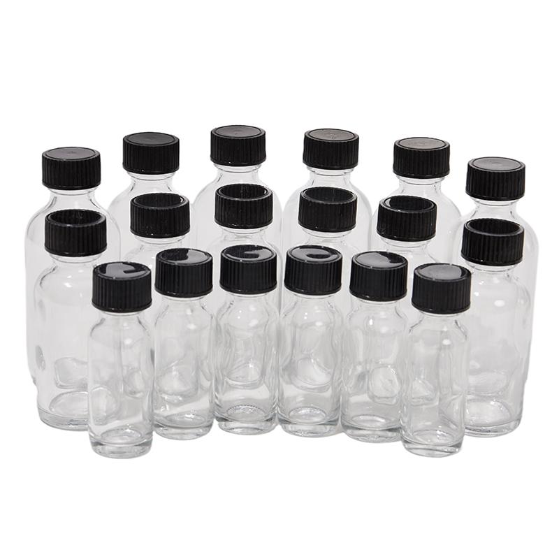 Clear Glass Sample Bottles with Leak-Proof Caps – 1oz Mini Jars for Essential Oils, Whiskey & DIY Liquid Storage